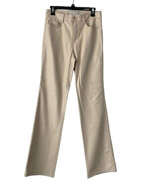 Zara Vegan Leather Straight Pants Beige US 6